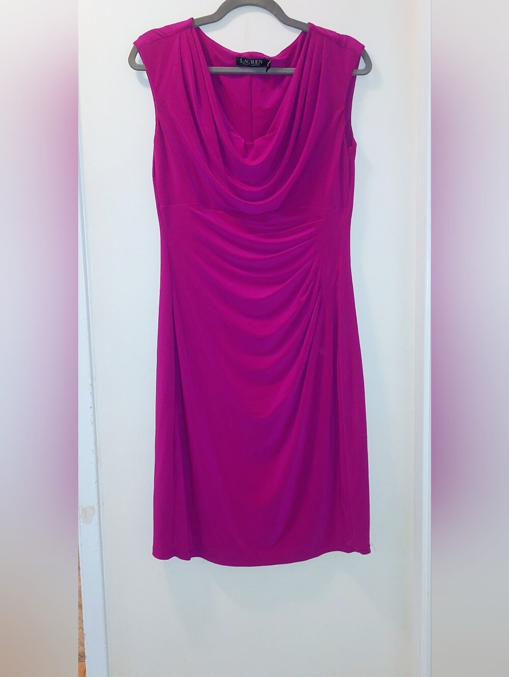 Lauren Ralph Lauren Magenta Cowl Neck Ruched Cocktail Dress – Size 12